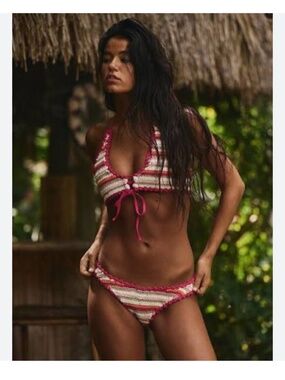 JMP the label crochet swimsuit bikini Medium Large pink Carmen
